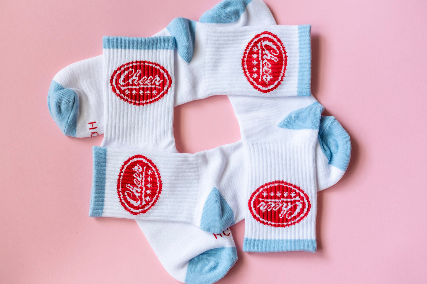 Baby Blue + Red Trucker Cheer Socks