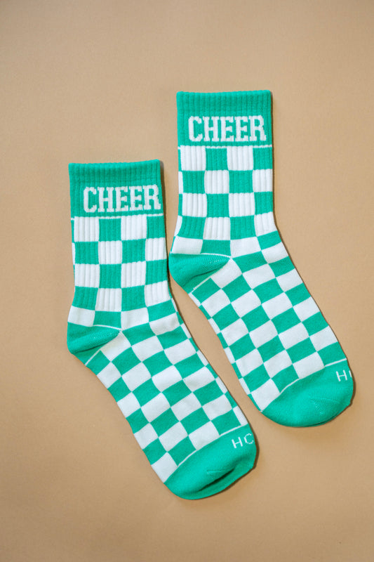 Teal Checkered Cheer Socks