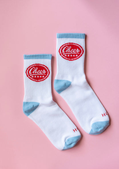 Baby Blue + Red Trucker Cheer Socks