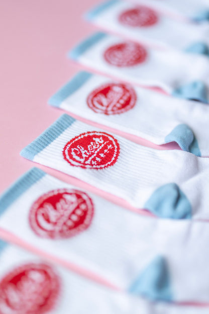 Baby Blue + Red Trucker Cheer Socks