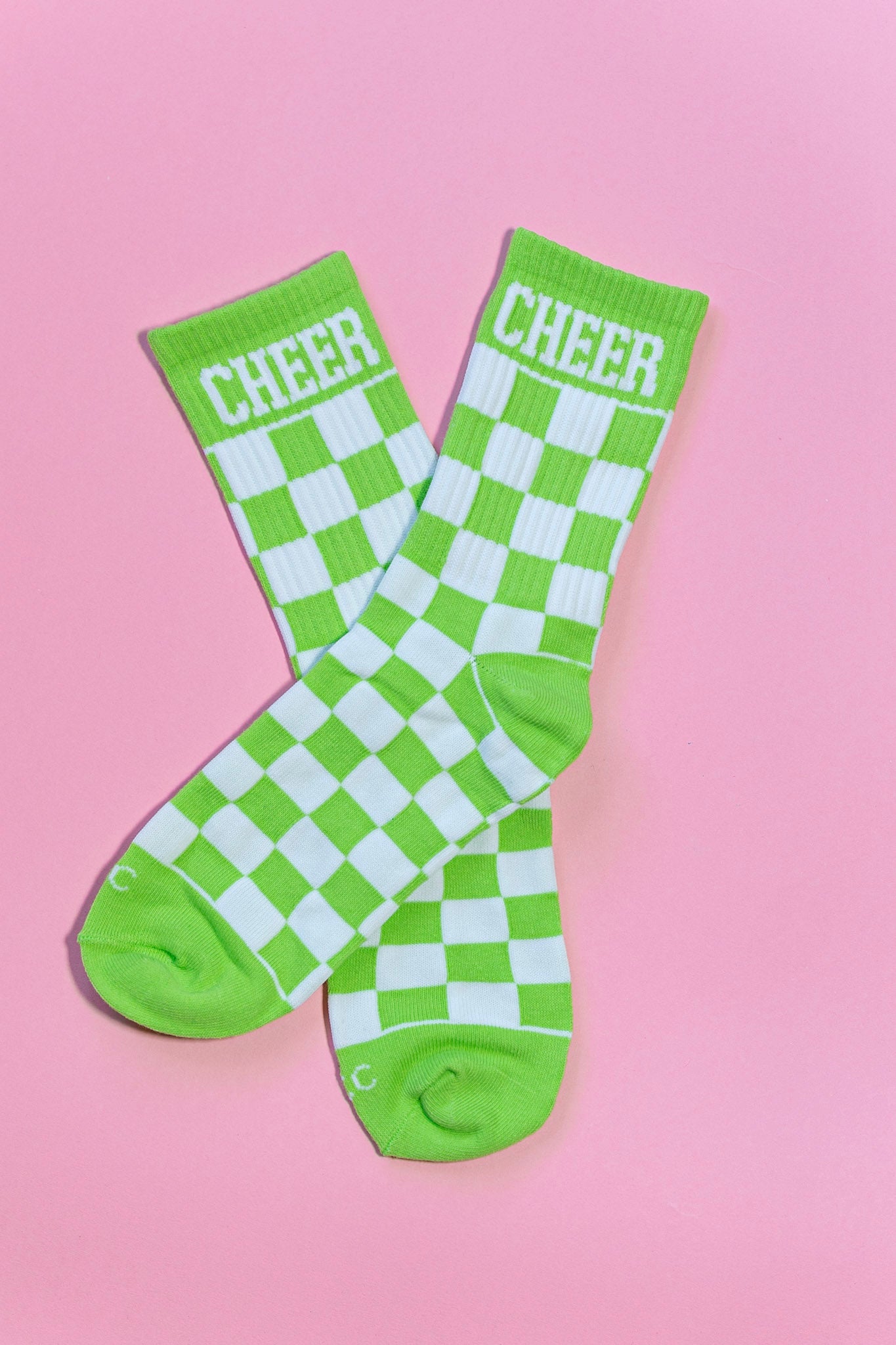 Neon Green Checkered Cheer Socks