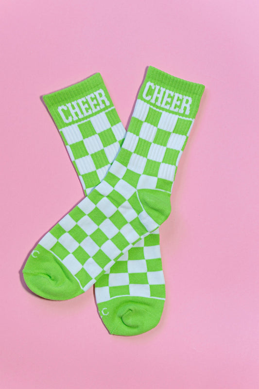 Neon Green Checkered Cheer Socks
