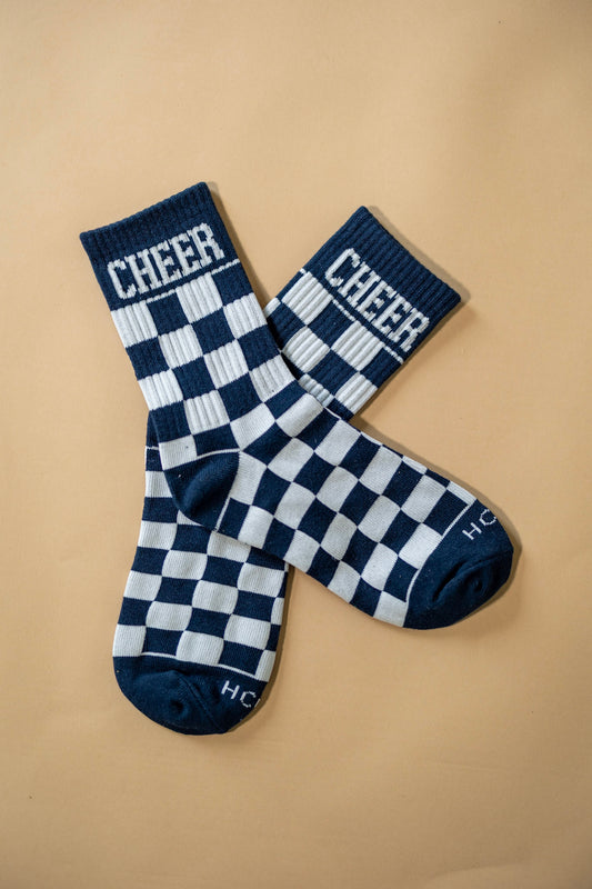 Navy Blue Checkered Cheer Socks