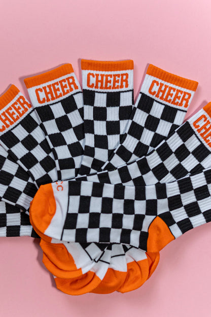 Orange + Black Checkered Cheer Socks