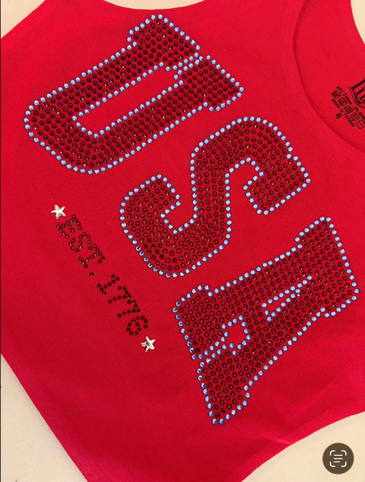 Rhinestone USA Cropped Racerback Tank