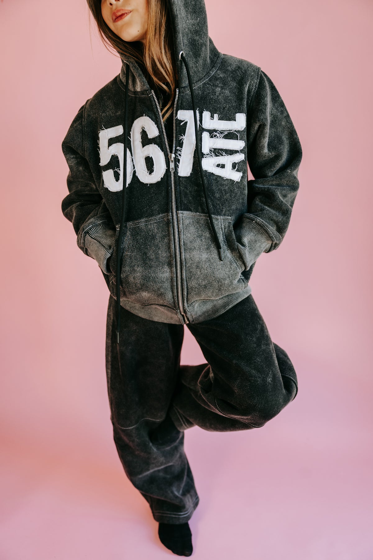 567ATE Distressed Varsity Sweatsuit Set(PRE ORDER Closes 11/1 will ship by 12/7)