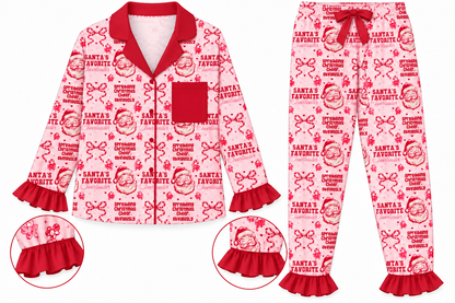 PRE-ORDER: Youth Santa's Favorite Cheerleader | Ruffle Bamboo Pajama Set (EXPECTED SHIP DATE 12/15)